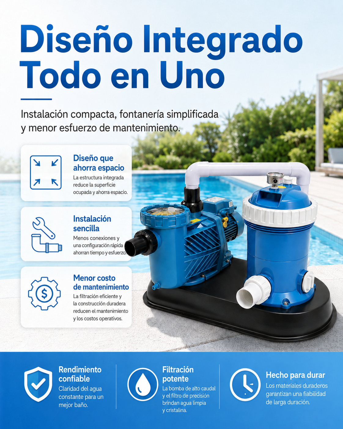 Sistema de bomba y filtro todo en uno