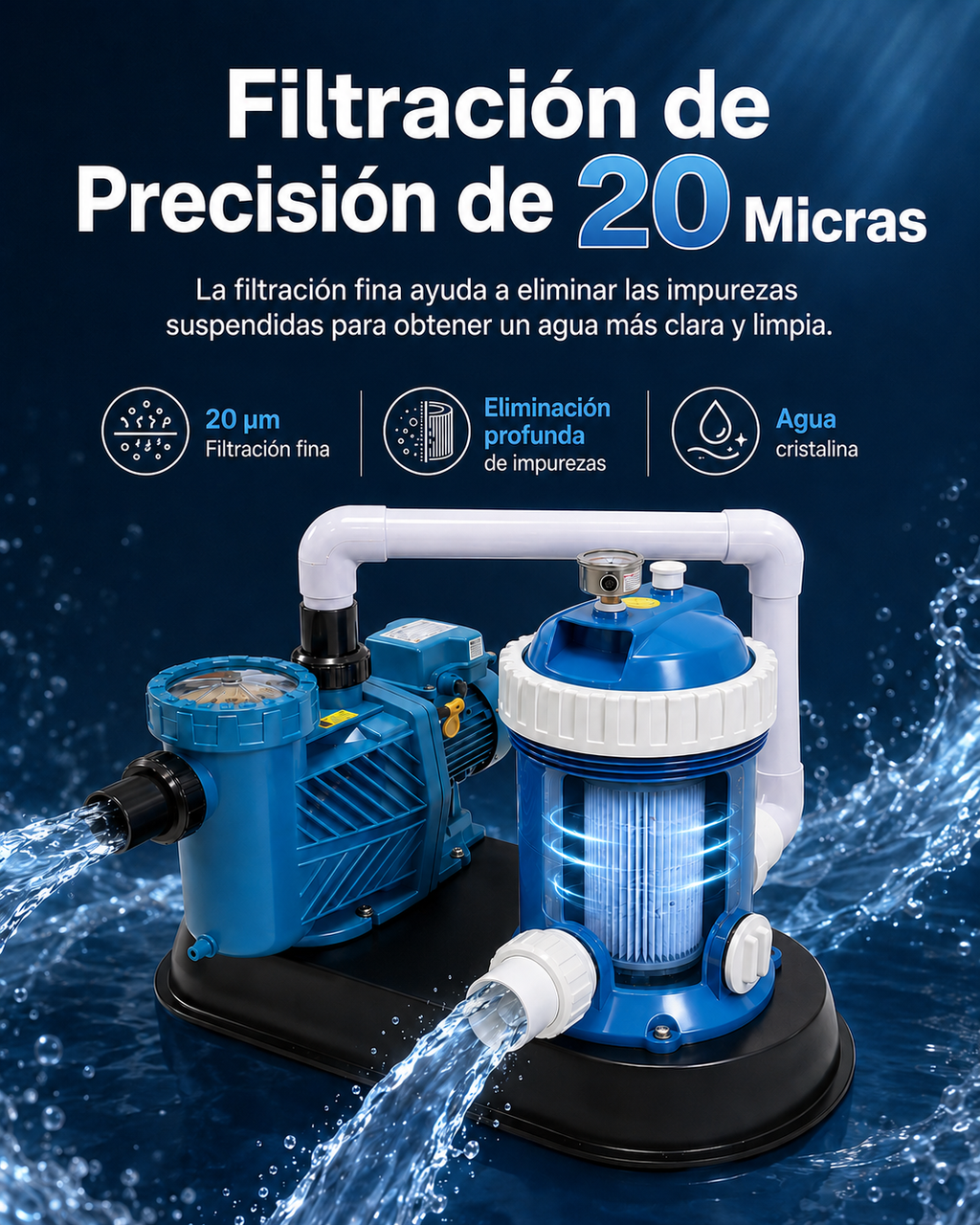 Sistema de bomba y filtro todo en uno