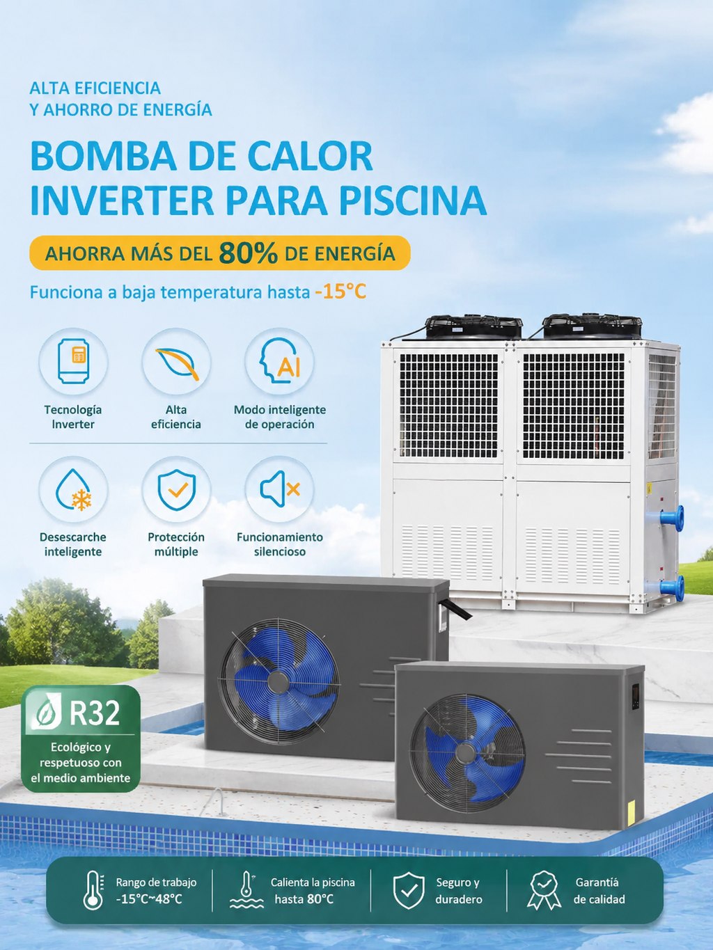 Heating and temperature control equipment for spa pools: air-source heat pumps