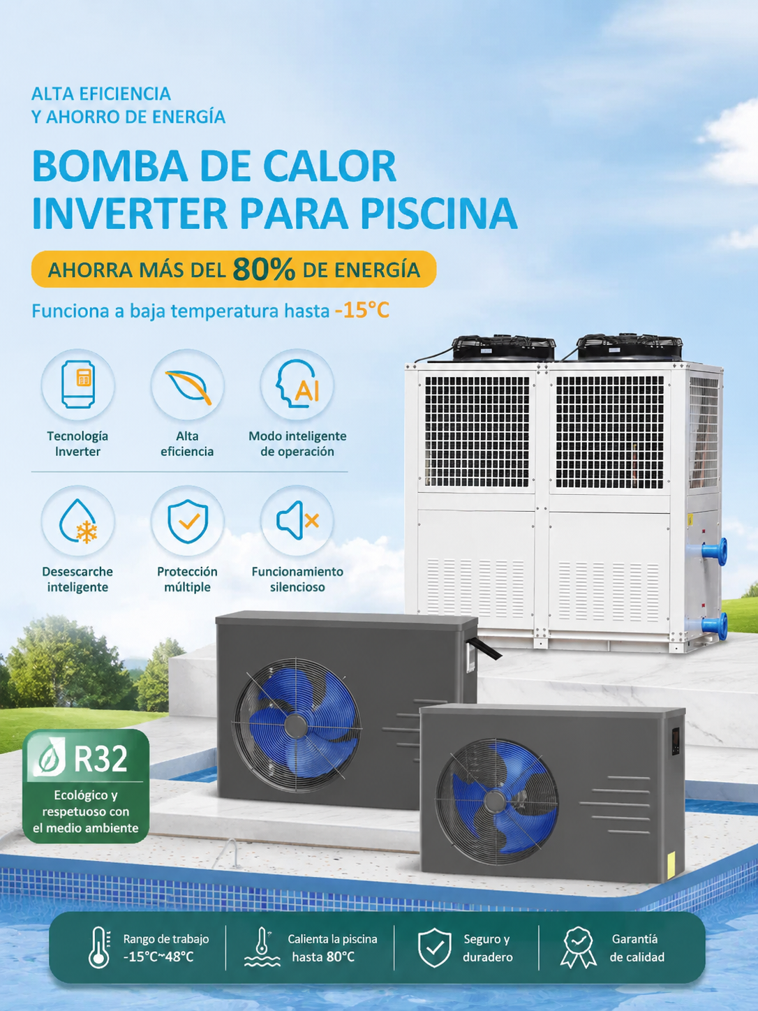 Heating and temperature control equipment for spa pools: air-source heat pumps
