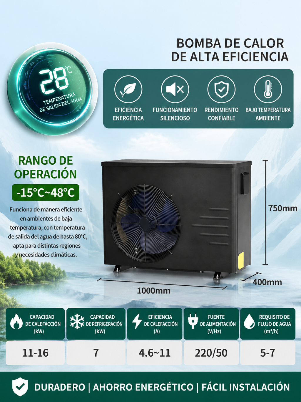Heating and temperature control equipment for spa pools: air-source heat pumps