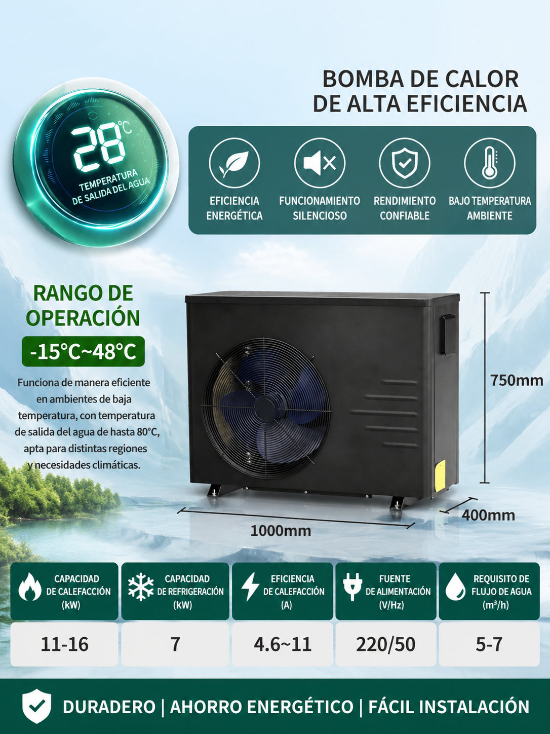 Heating and temperature control equipment for spa pools: air-source heat pumps